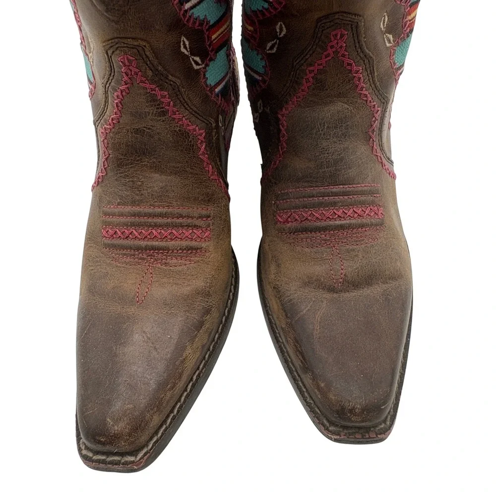 Ariat Desert Diva Kids Cowboy Boots Girl Sz 2 Brown Cactus Inset Pink Stitching - Picture 6 of 9